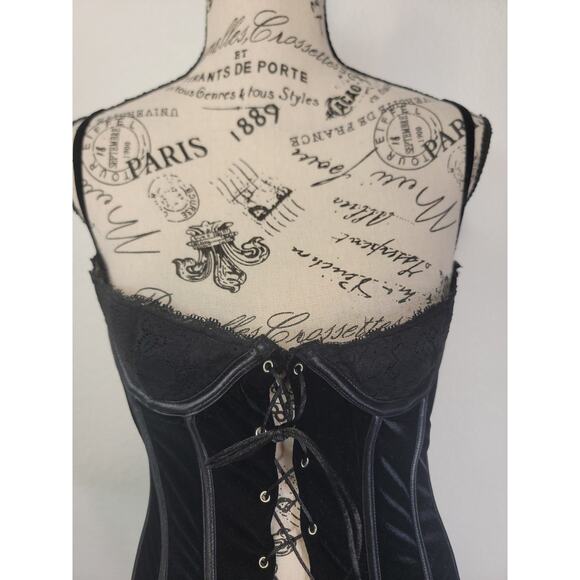 Escante Lingerie Corset Dress SZ Small Velvet Bustier Black Garters - Picture 4 of 10